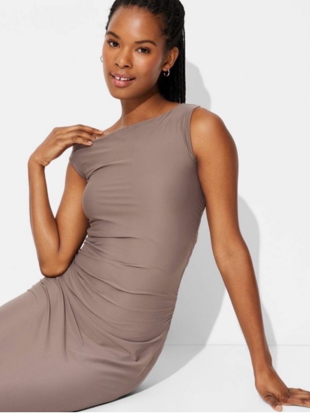 Wild fable Sleeveless Taupe One-Shoulder Bodycon Dress